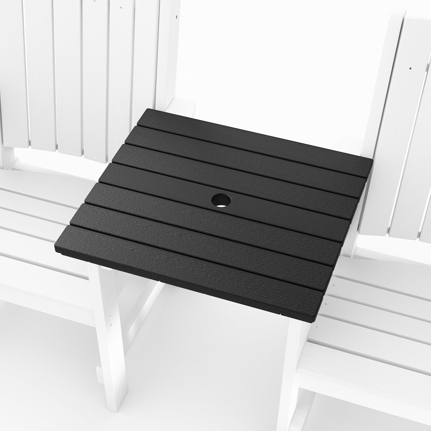 SoPoly Callaway Tete Square outdoor center table in multiple colors connecting two Callaway chairs