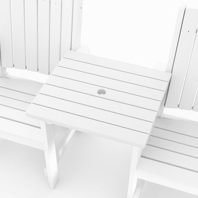 SoPoly Callaway Tete Square outdoor center table in multiple colors connecting two Callaway chairs