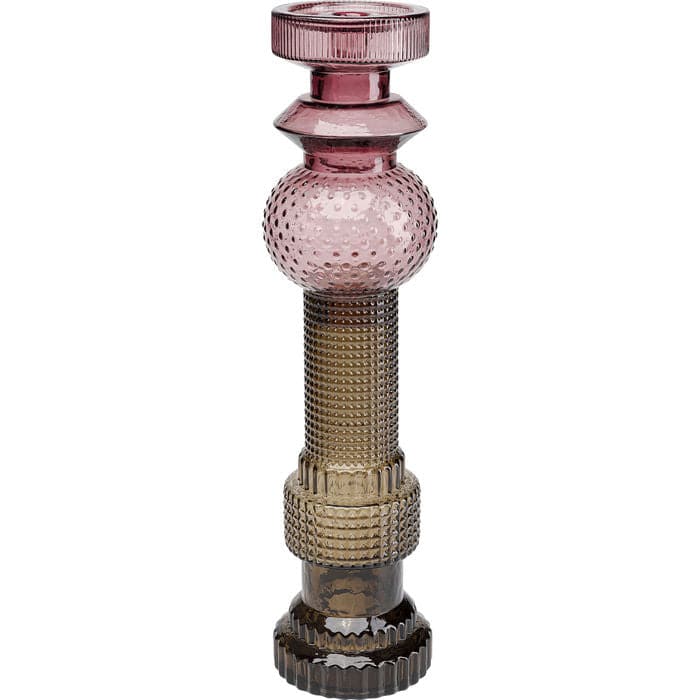 Candle Holder Marvelous Duo in purple and grey embossed glass with geometric forms