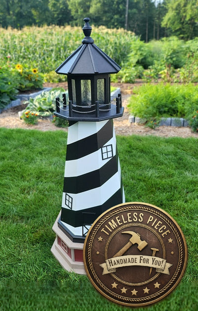 Handcrafted Amish Made Cape Hatteras Solar Lighthouse outdoor lawn ornament