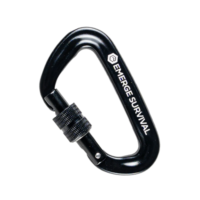 Emerge Carabiner shown from multiple angles, highlighting the screw lock and spring-loaded gate