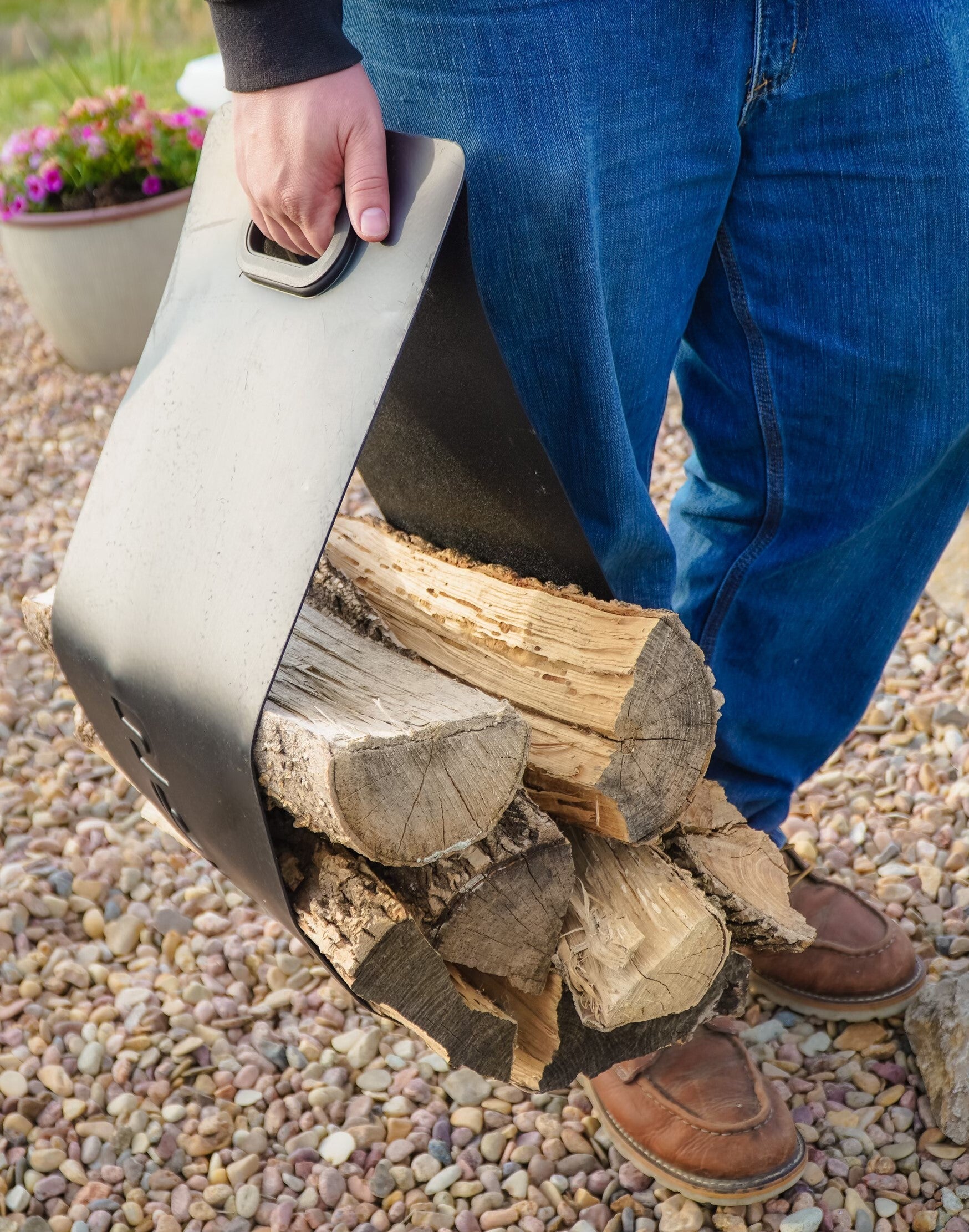 Woodhaven Firewood Log Carrier made of waterproof Vyram with foldable handles