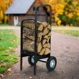 Woodhaven Firewood Cart with solid rubber wheels and steel frame