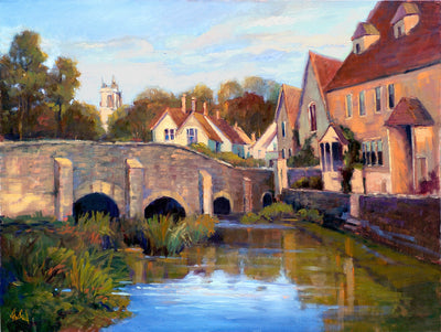 Castle Combe artist enhanced canvas print showing a coastal scene in muted earth tones with wood frame options