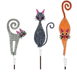Beaded Cat Garden Stake on a green garden background