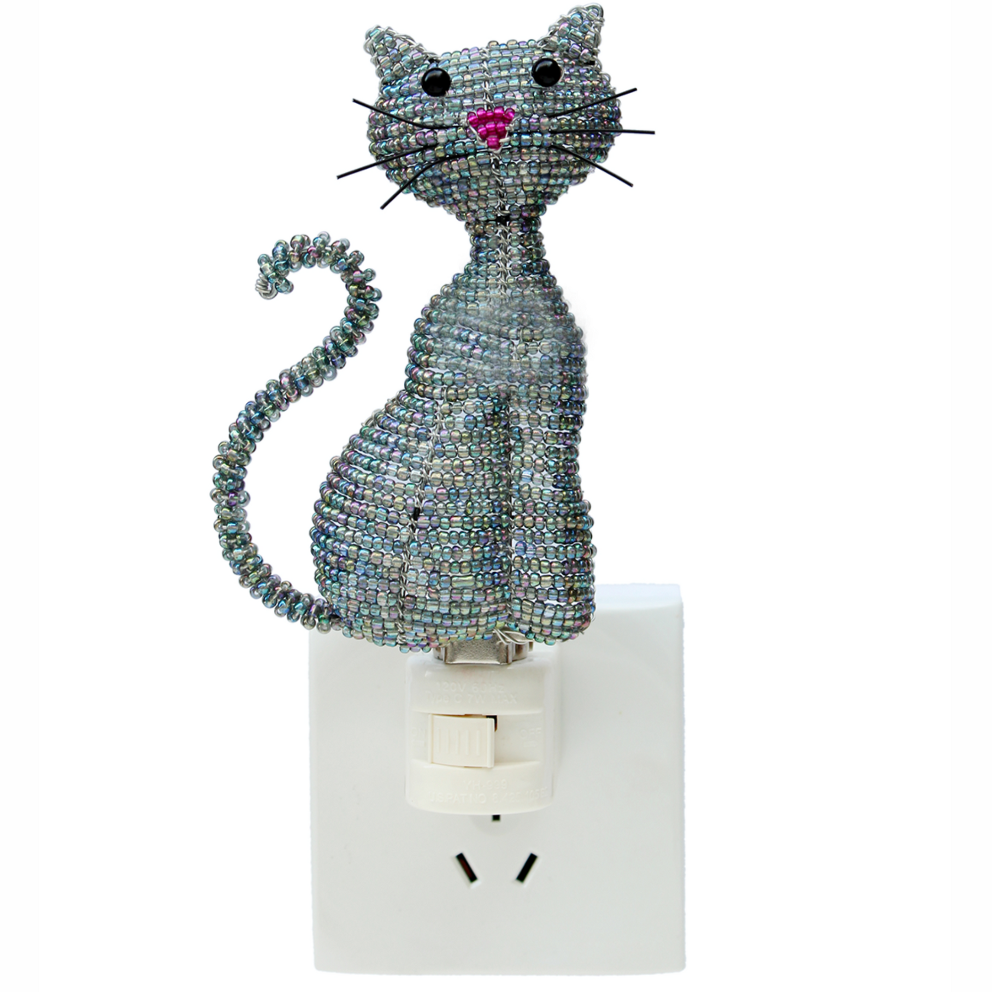 Cat Night Light beaded sculpture glowing softly