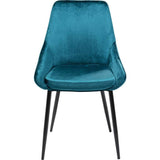 Velvet chair in petrol blue with steel powder-coated base