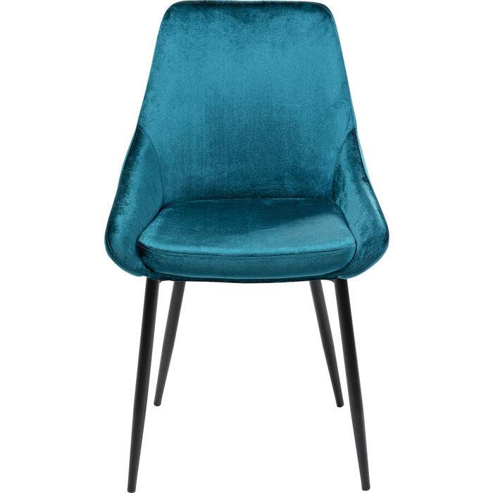 Velvet chair in petrol blue with steel powder-coated base