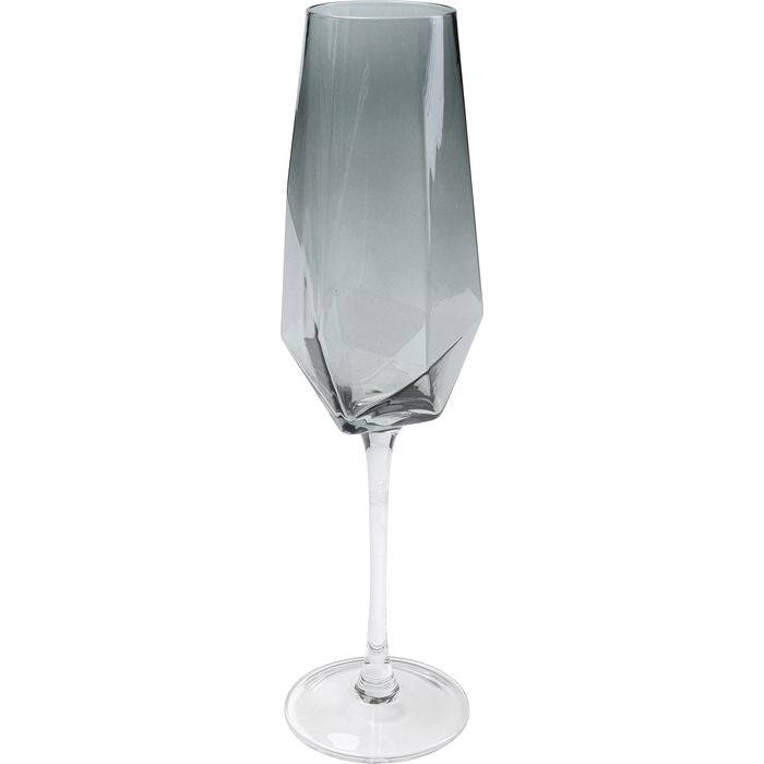 DEKOR Champagne Glass Diamond Smoke with geometric smoky gray goblet on thin stem