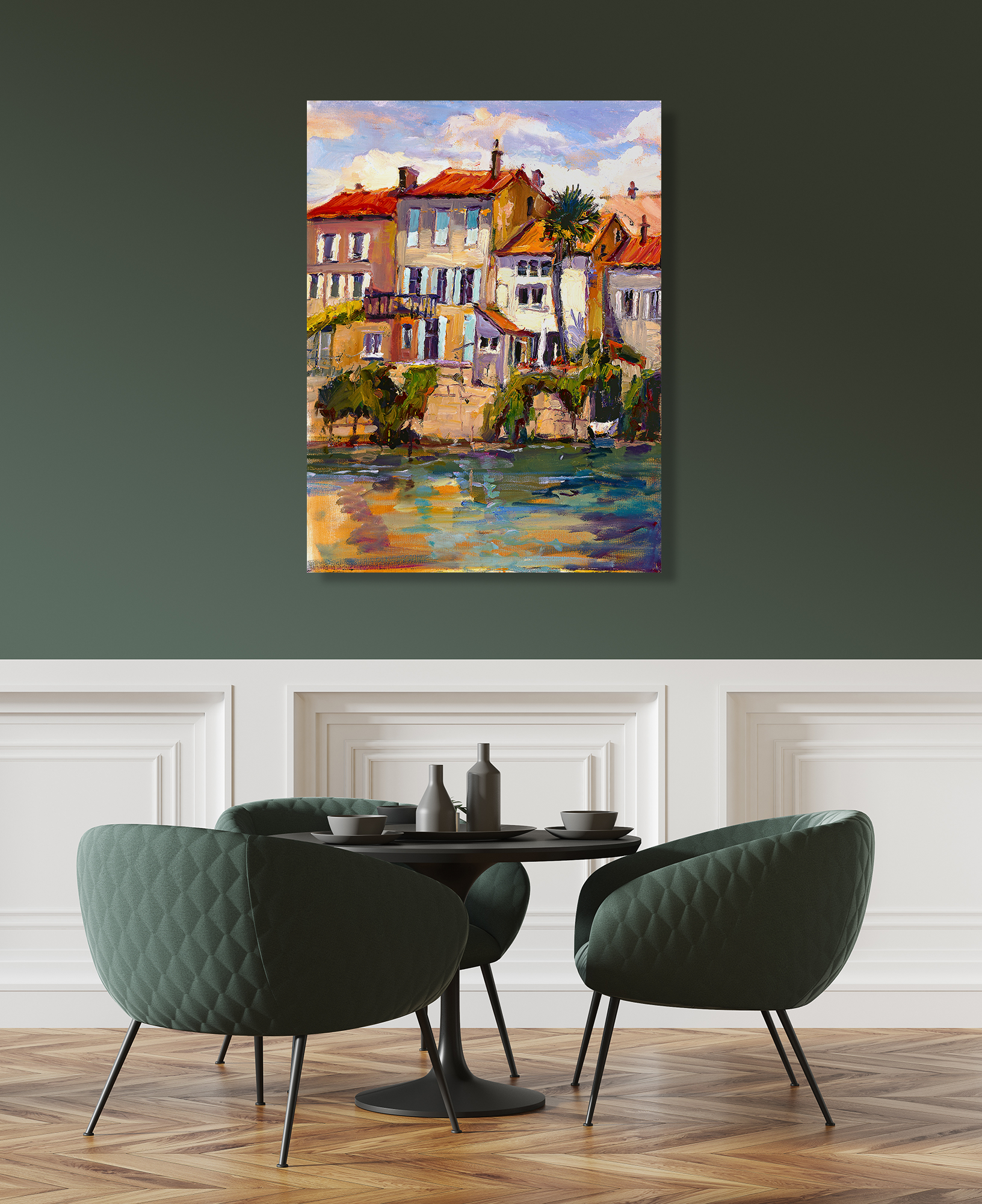 Charantee River Shops Artist Enhanced Canvas Print by John Beard Collection - product image 2 for Resin Society