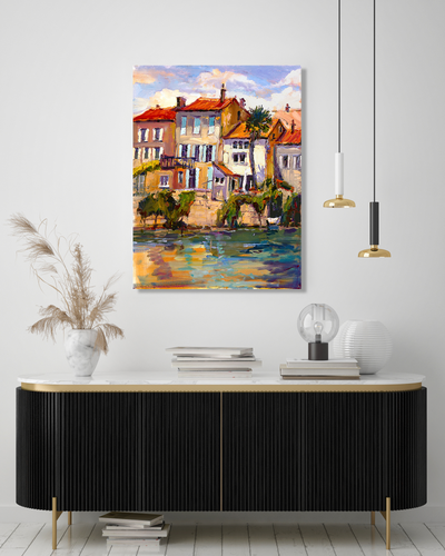 Charantee River Shops Artist Enhanced Canvas Print by John Beard Collection - product image 3 for Resin Society