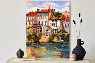 Charantee River Shops Artist Enhanced Canvas Print by John Beard Collection - product image 4 for Resin Society