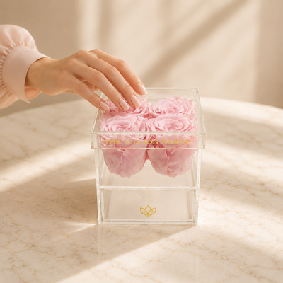 Acrylic 4 Drawer Box | Light Pink Roses