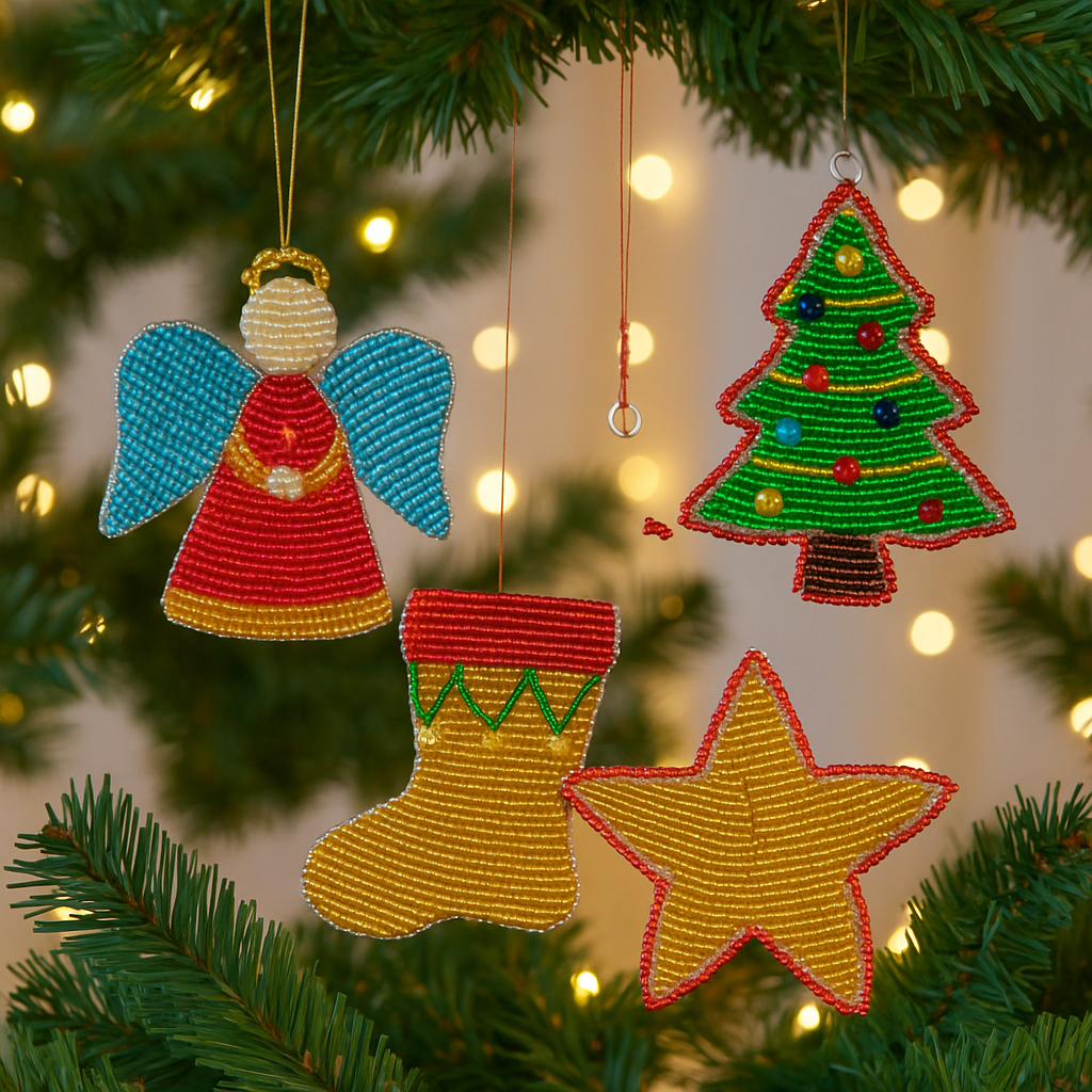 Handmade Beaded Christmas Stocking Ornament – Haitian Artisan Holiday