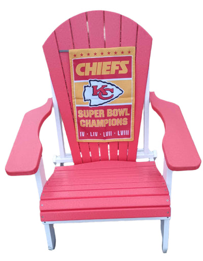 KC Chiefs team color Adirondack Folding Chair with wide fanned back on patio