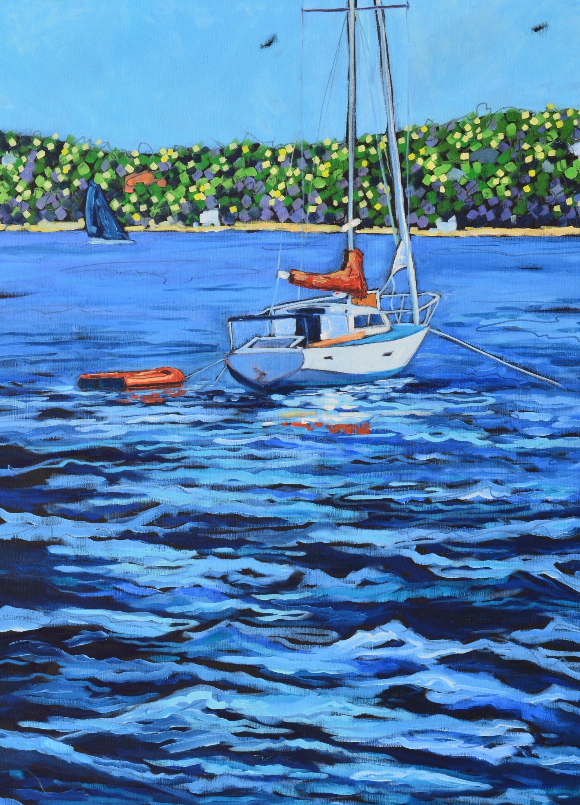 "Anchored" Sailboat Lake Print on Paper- Wall Art Home Decor by Dreese Fine Art - Resin Society