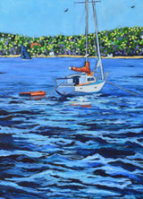 "Anchored" Sailboat Lake Glass Art Print by Dreese Fine Art - Resin Society
