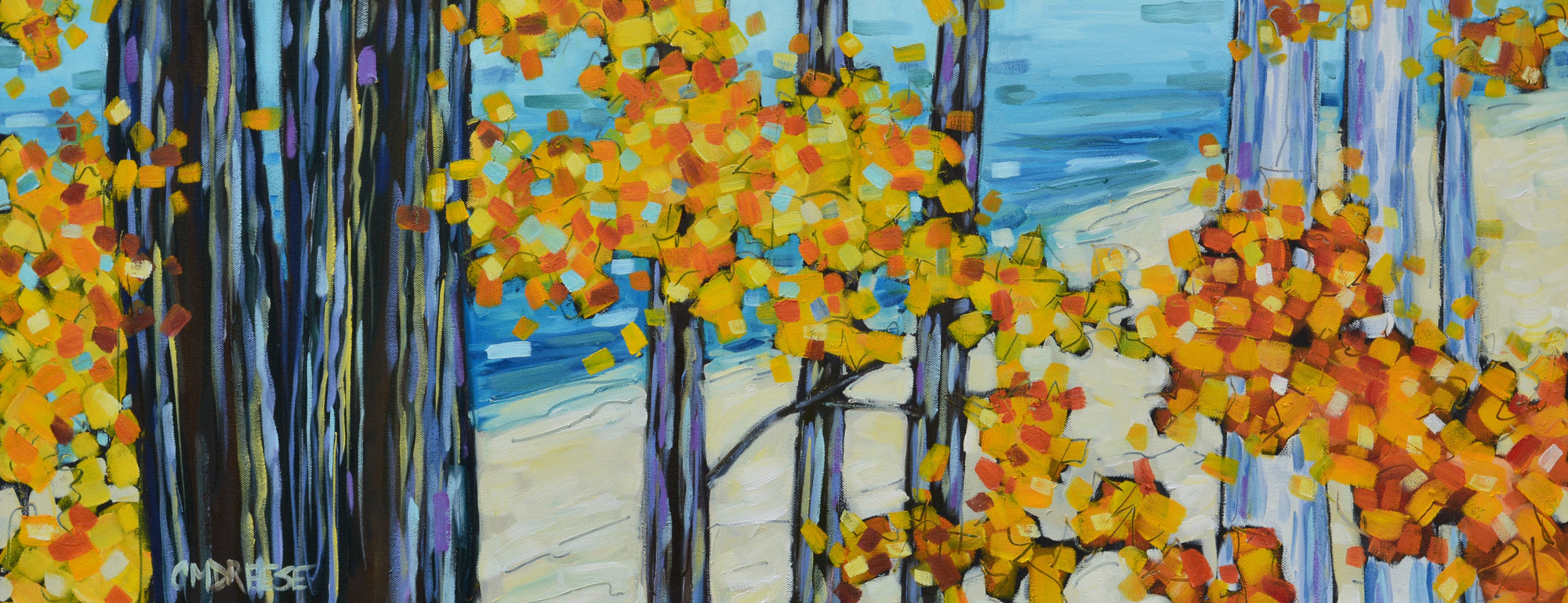 "Autumn Colors Sweep Across the Lake" Oil Painting on Canvas by Dreese Fine Art - main product image for Resin Society