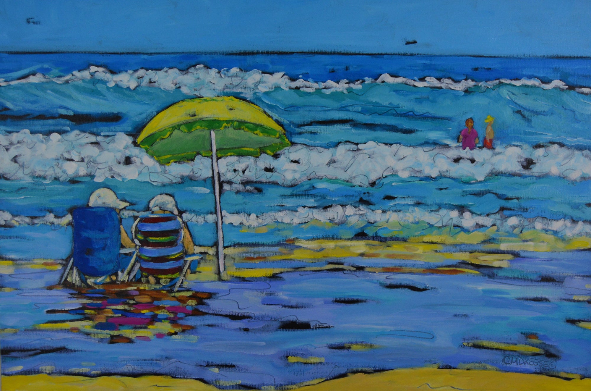 "Beachgoers I" Original Oil Painting on Canvas by Dreese Fine Art - main product image for Resin Society
