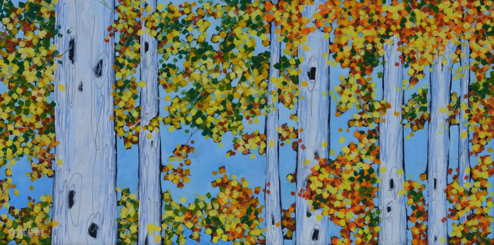 "Birch Trees" Oil Painting on Canvas by Dreese Fine Art - main product image for Resin Society