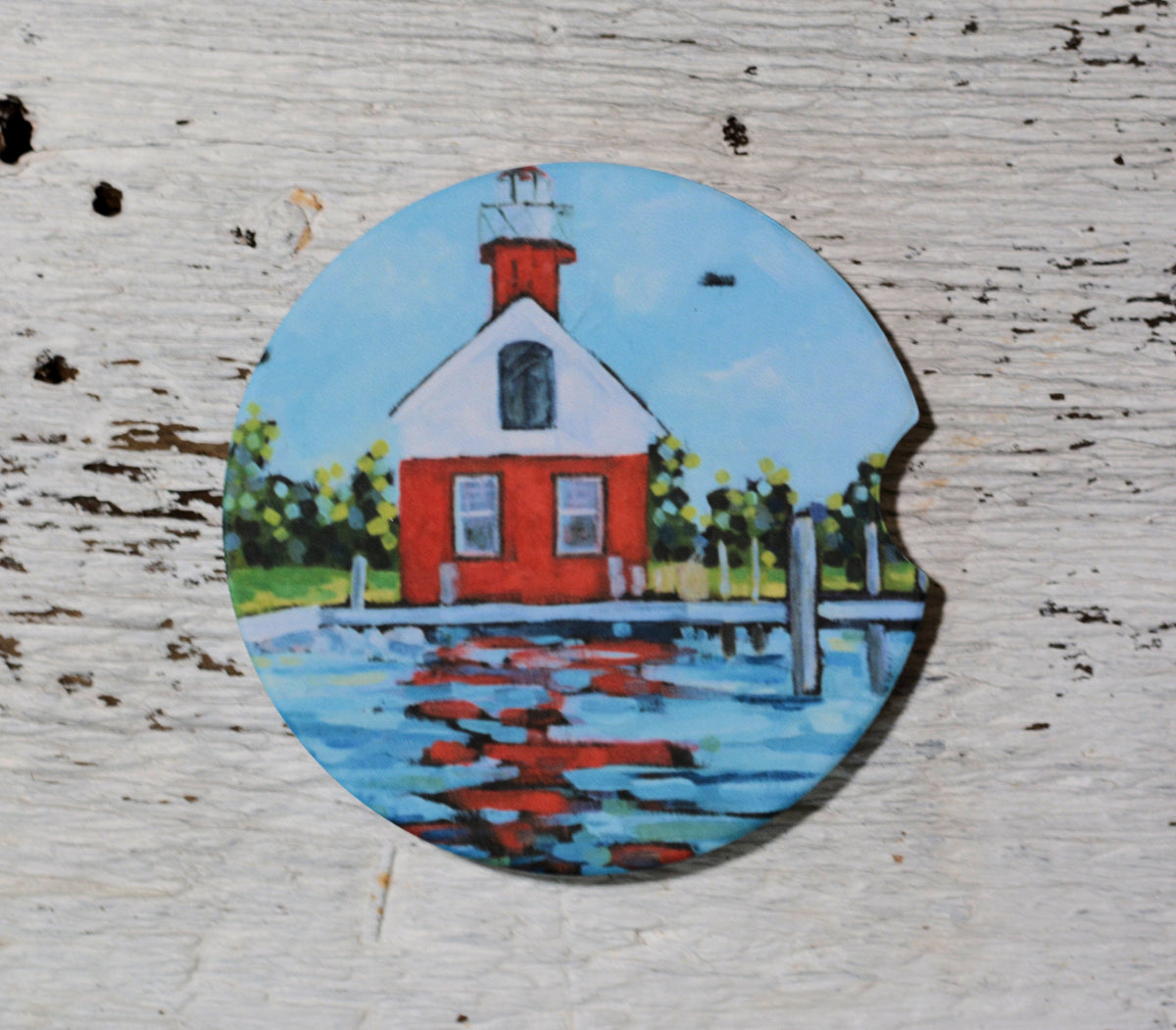 Car Coaster: Saugatuck Lighthouse. Artist Christi Dreese by Dreese Fine Art - Resin Society