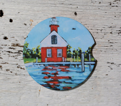 Car Coaster: Saugatuck Lighthouse. Artist Christi Dreese by Dreese Fine Art - Resin Society