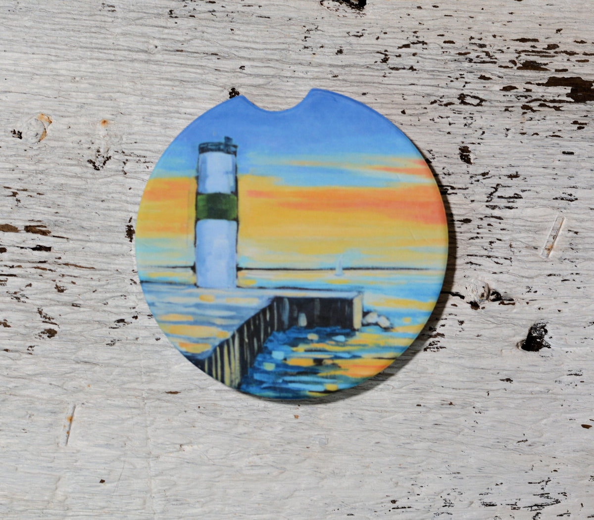 Car Coaster: Pentwater Lighthouse. Artist Christi Dreese by Dreese Fine Art - Resin Society
