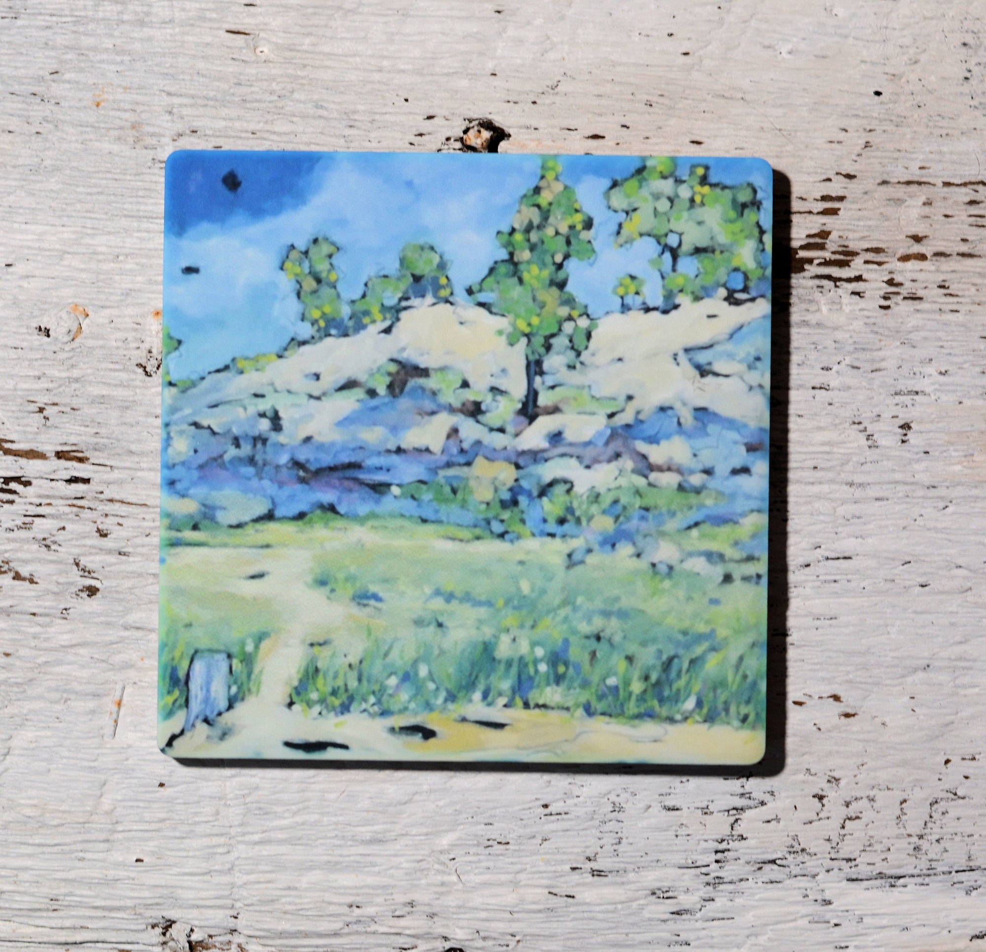 Coaster/ Trivet/ Magnet: Dear Beach, I Think About You All The Time bright and colorful art coasters and magnets by Dreese Fine Art