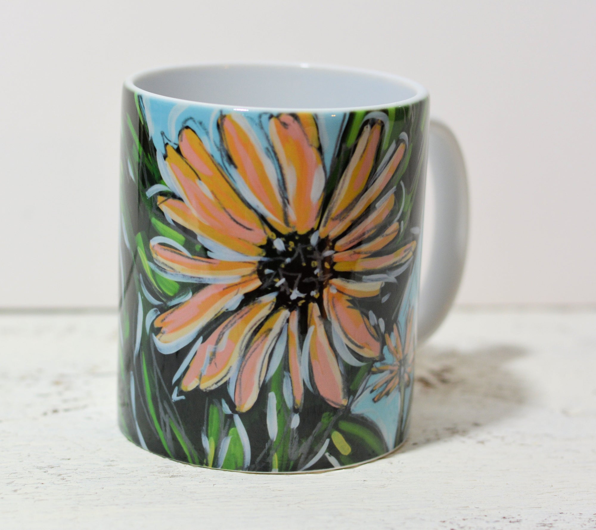 Drinkware - Rayo De Sol Yellow Daisy 11 oz. ceramic coffee mug with vibrant yellow daisy design