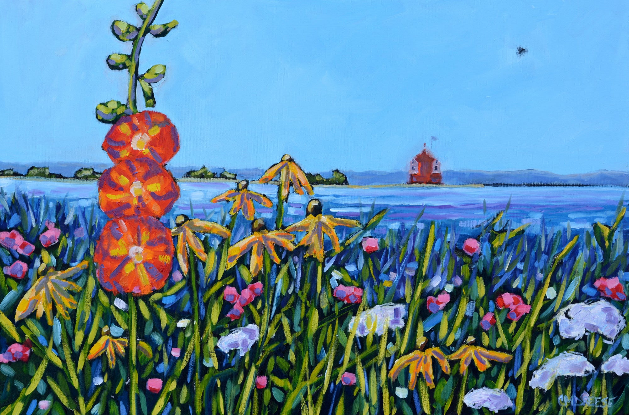 "Mackinac Island - Hollyhocks Wildflowers" Oil Painting on Canvas by Dreese Fine Art - main product image for Resin Society