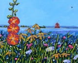 "Hollyhock Views on Mackinac Island" Flower Print on Paper- Wall Art Home Decor by Dreese Fine Art - Resin Society