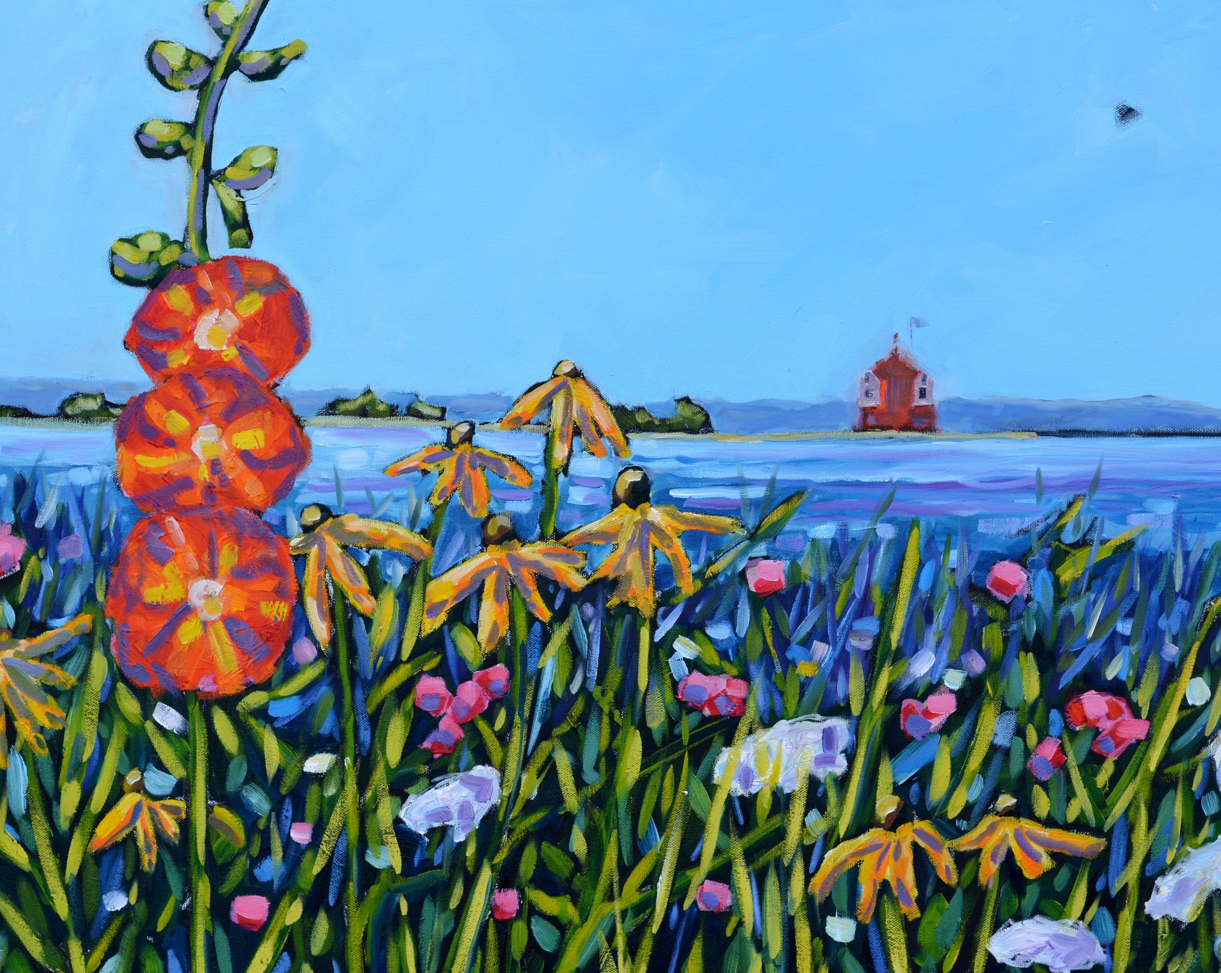 "Hollyhock Views on Mackinac Island" Flower Print on Paper- Wall Art Home Decor by Dreese Fine Art - Resin Society