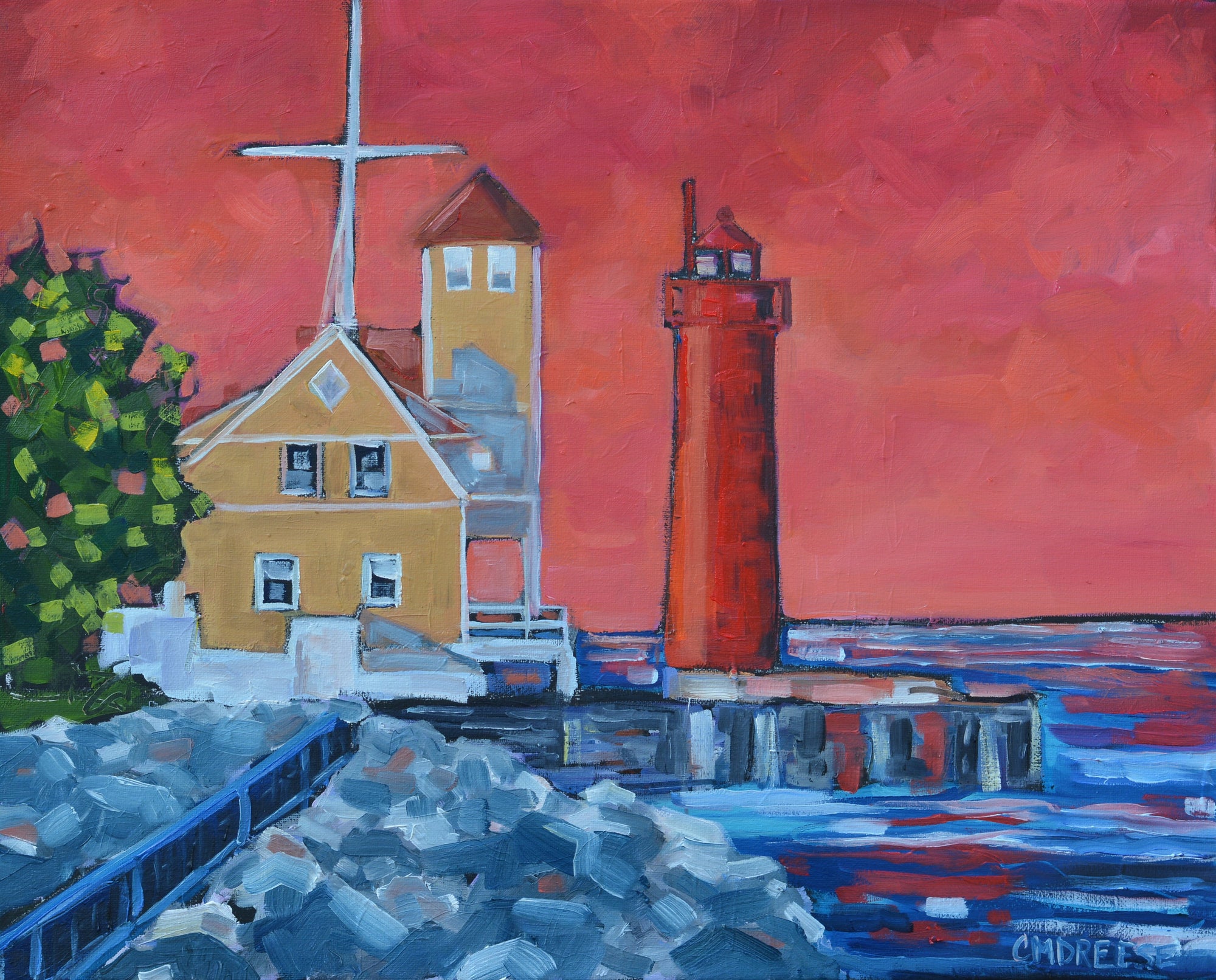 "Muskegon Lighthouse" Sunset Lighthouse Print on Paper - Wall Art Home Decor by Dreese Fine Art - Resin Society