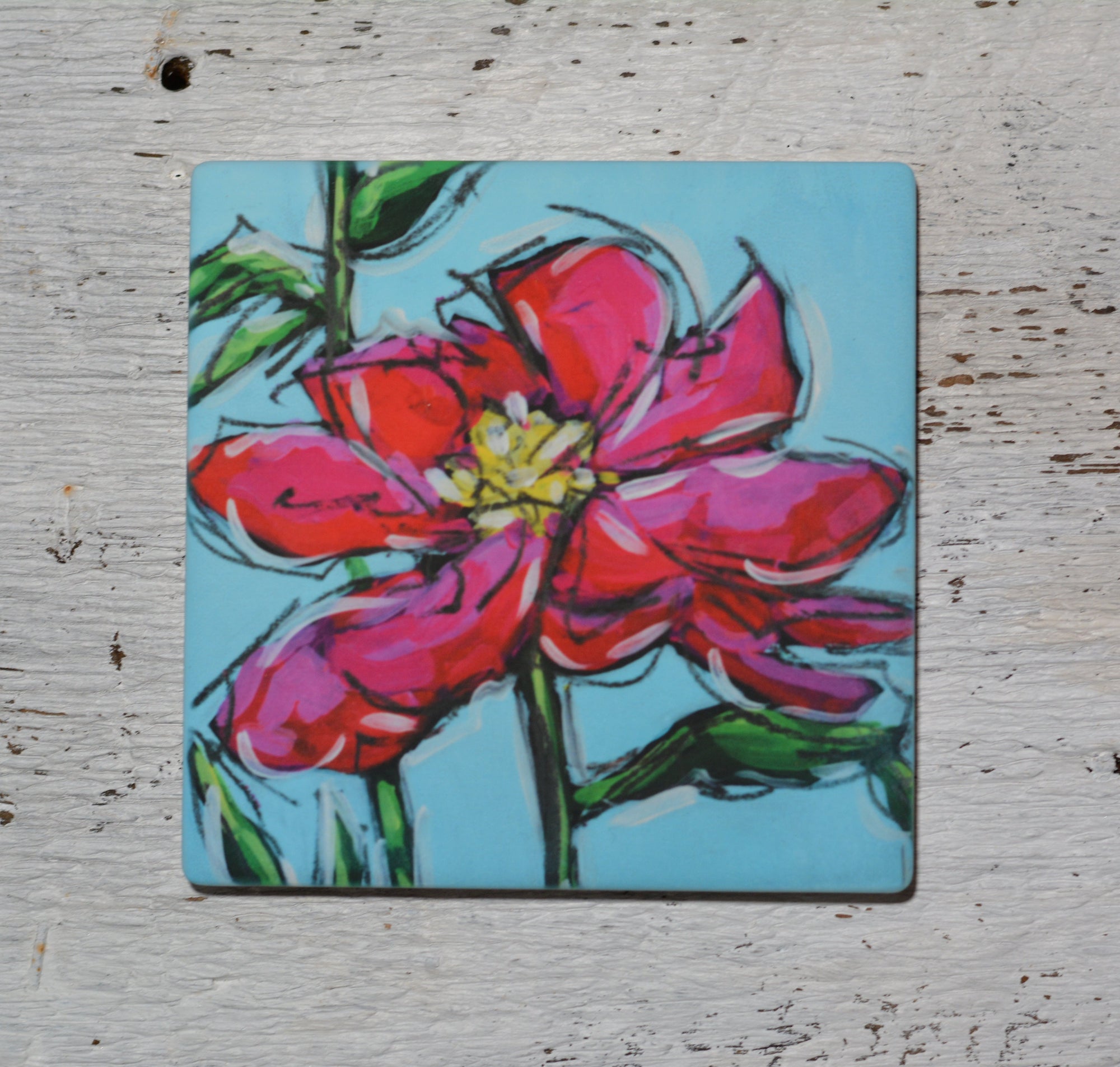 Pink Peony coaster, trivet, and magnet featuring original artwork by Christi Dreese