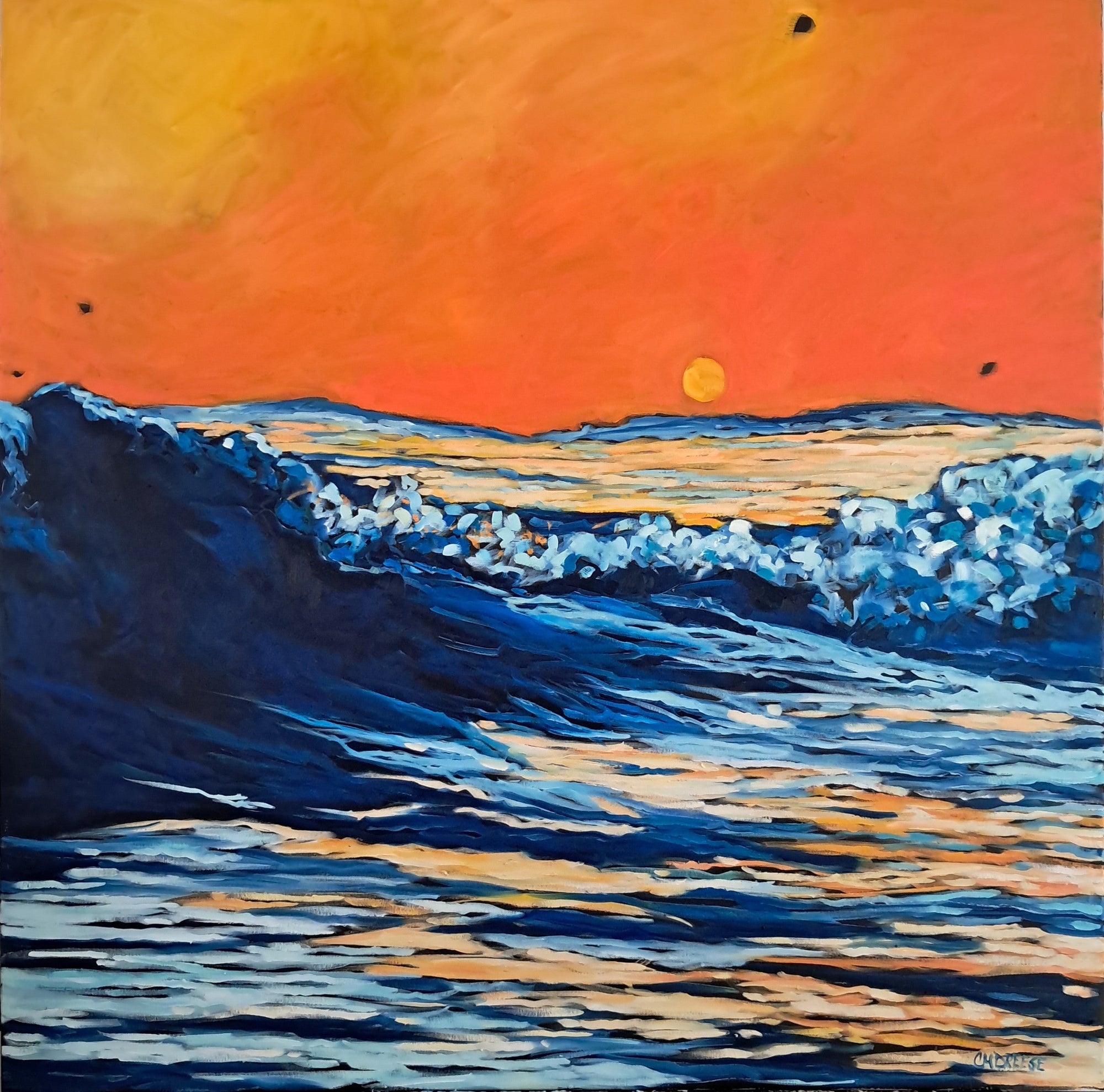 "In Every Drop of Water There is a Story of Life" Sunset Wave Original by Dreese Fine Art - main product image for Resin Society