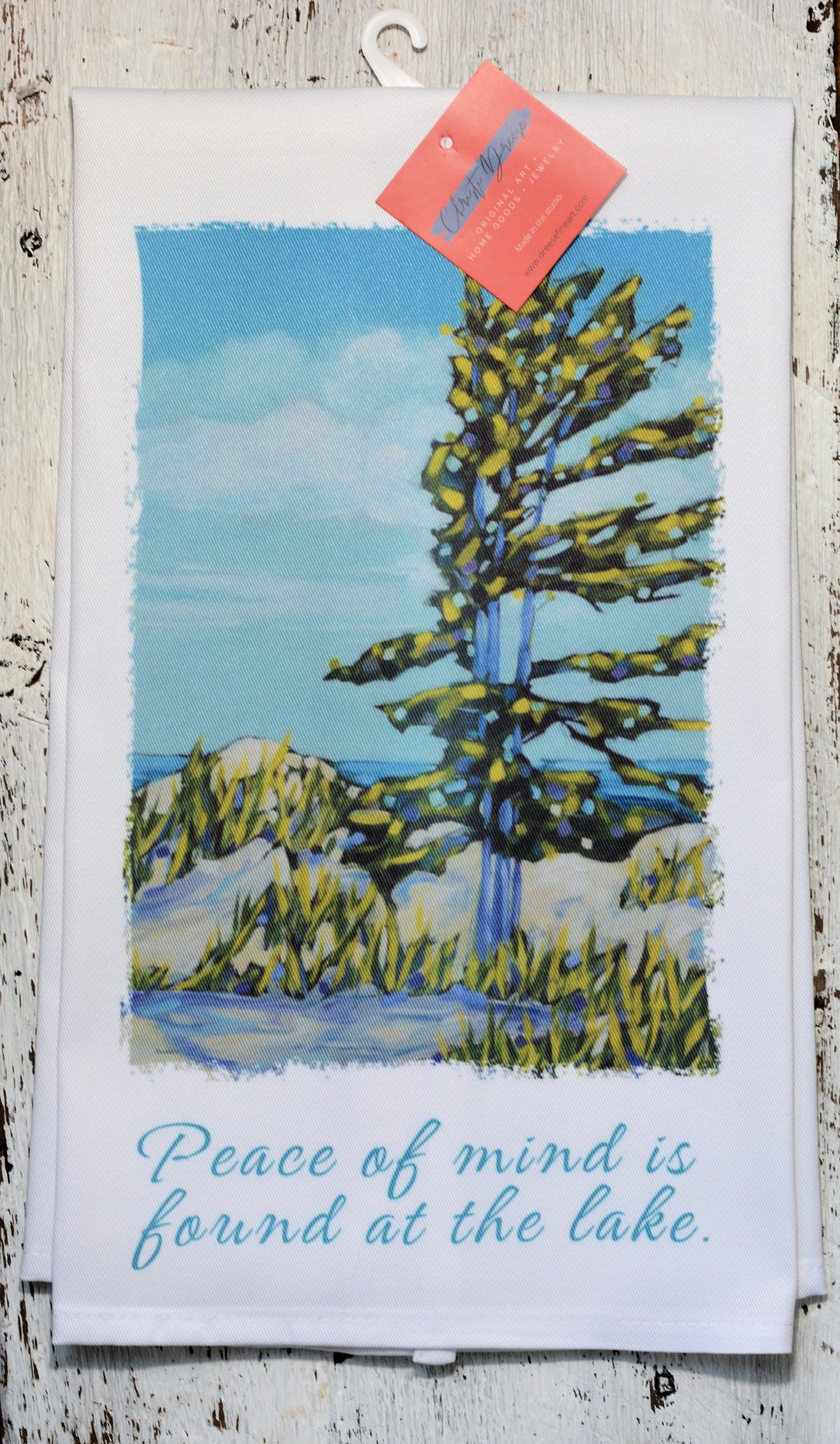 Dish Towel - "Peace of Mind is Found at the Lake" detail image - Resin Society