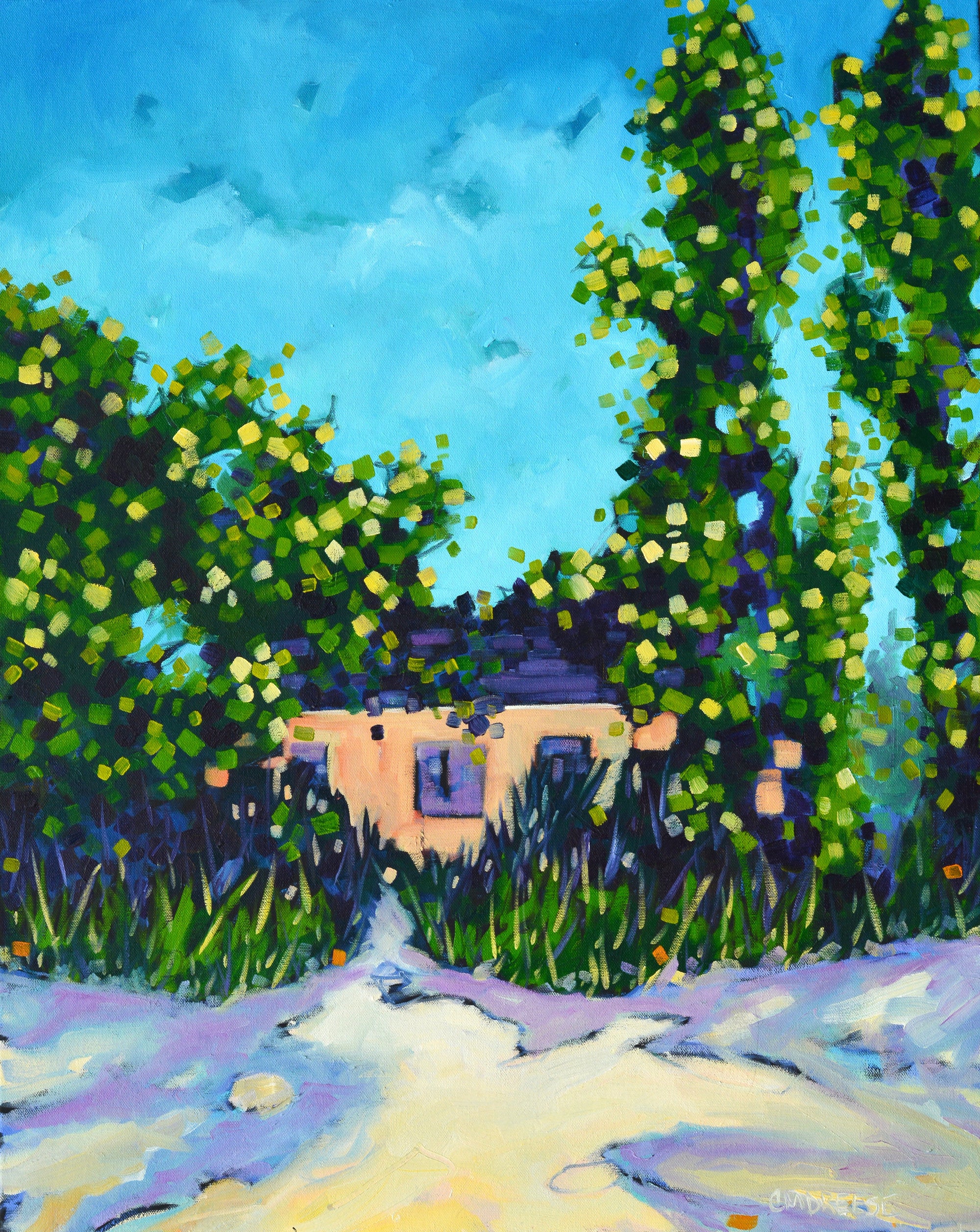 "The Hideaway" Oil Painting on Canvas. Beach House on the Lake. Artist by Dreese Fine Art - main product image for Resin Society