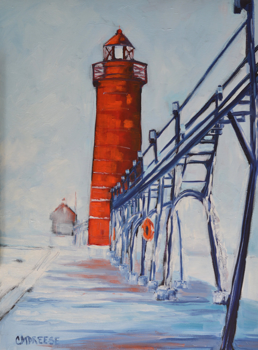 "Grand Haven Lighthouse: Winter's Magic" Giclee Print on Paper or by Dreese Fine Art - main product image for Resin Society