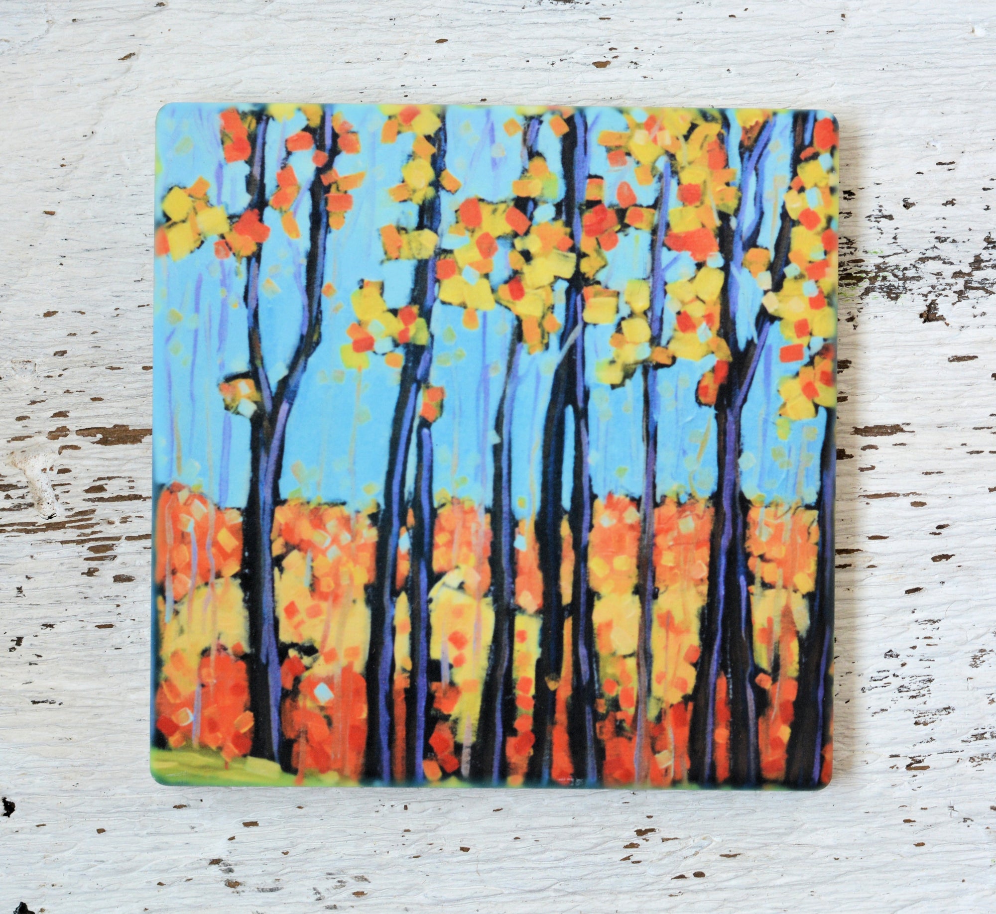 Coaster/ Trivet/ Magnet: Autumn art pieces featuring bright original oil painting designs by Christi Dreese.