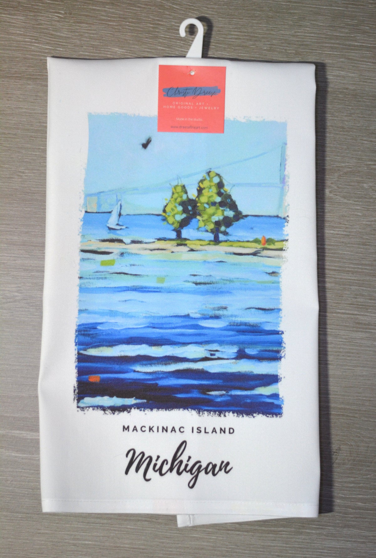 Dish Towel - "Sailing- Mackinac Bridge Kitchen Towel" detail image - Resin Society