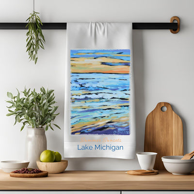 Dish Towel - "Summer Sunsets - Lake Michigan Kitchen Towel" by Dreese Fine Art - Resin Society