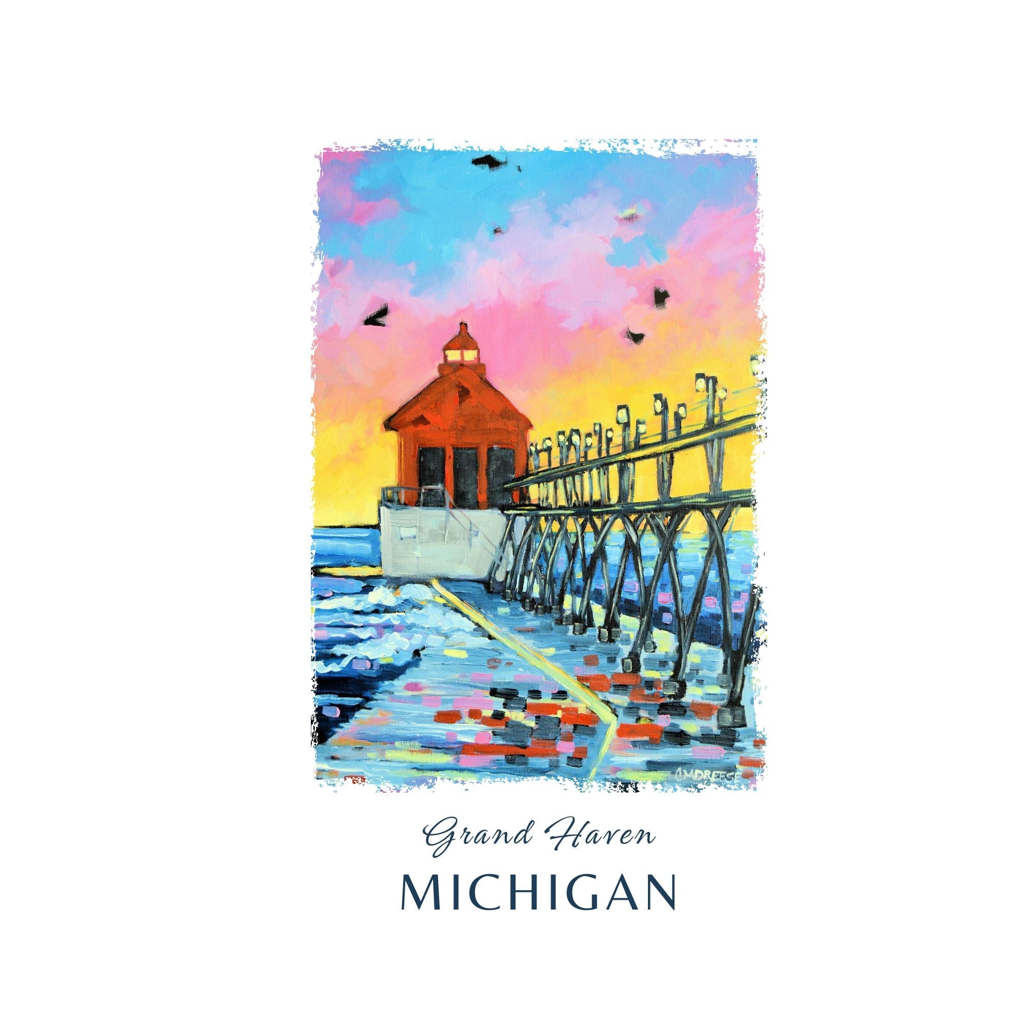 Dish Towel - "Grand Haven Sunset Lighthouse" detail image - Resin Society