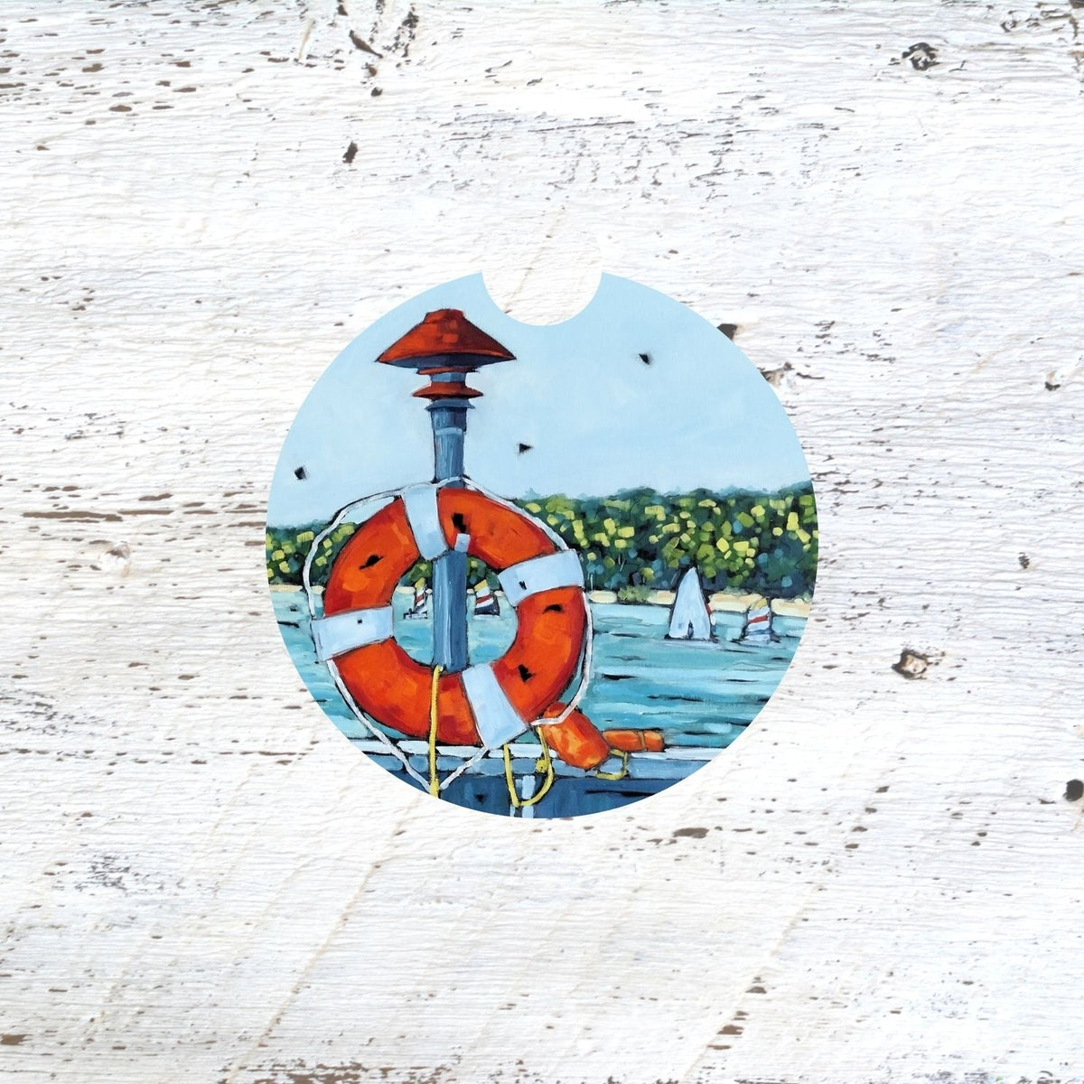 Car Coaster: Sailing Through Summer Along the Shoreline. Artist Christi Dreese by Dreese Fine Art - Resin Society