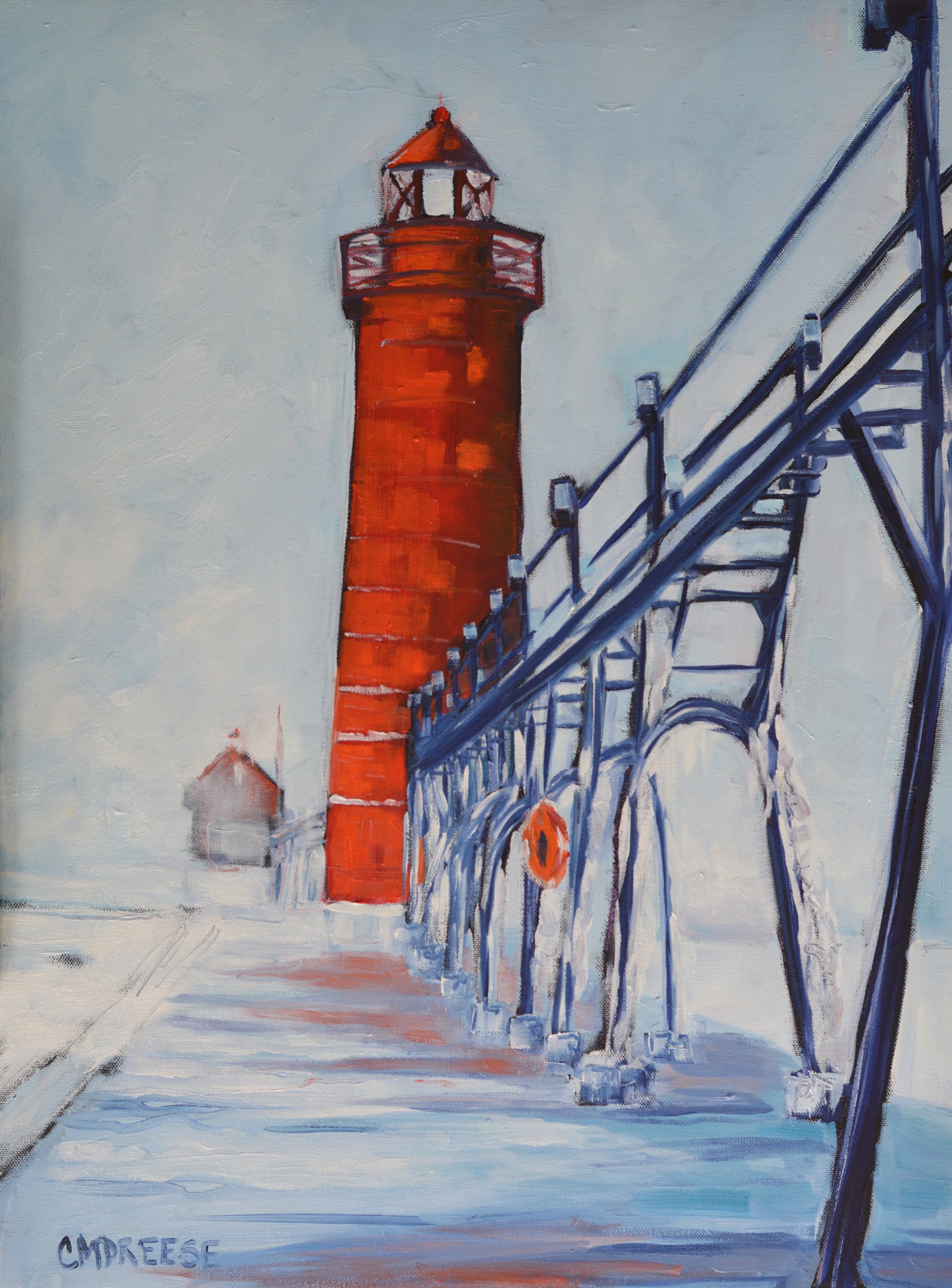 "Grand Haven Lighthouse: Winter's Magic" Print on Paper - Wall Art Home Decor by Dreese Fine Art - Resin Society
