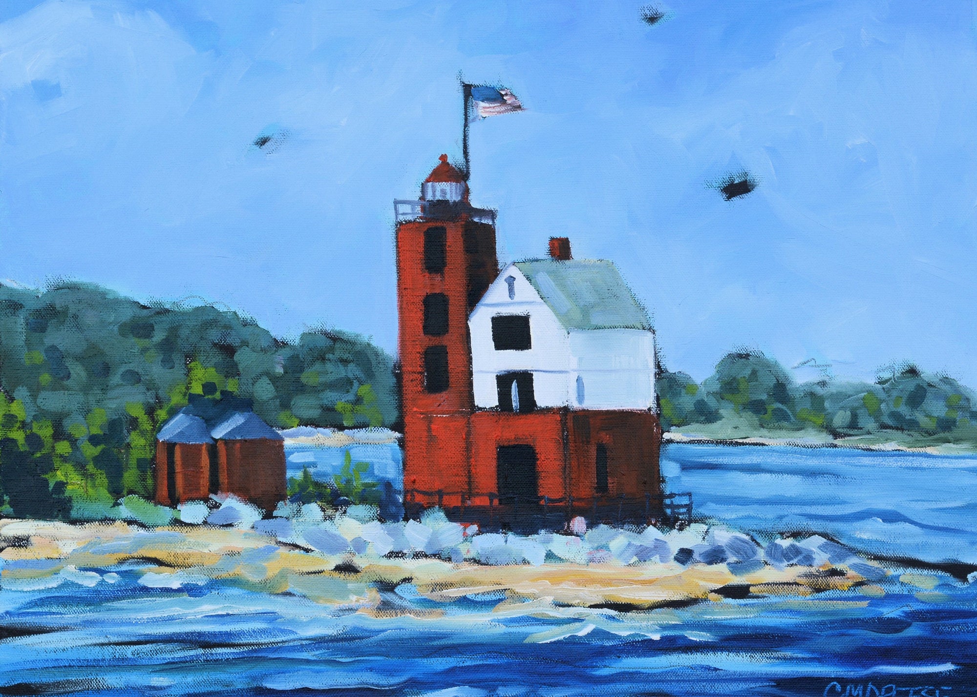 "Round Island Lighthouse" Mackinac Island Lighthouse Glass Art Print by Dreese Fine Art - Resin Society