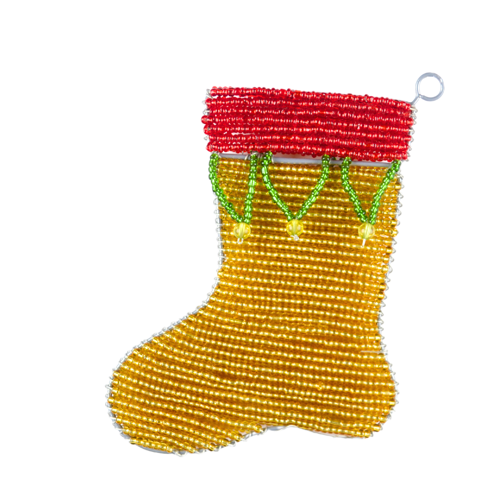 Handmade Beaded Christmas Stocking Ornament – Haitian Artisan Holiday