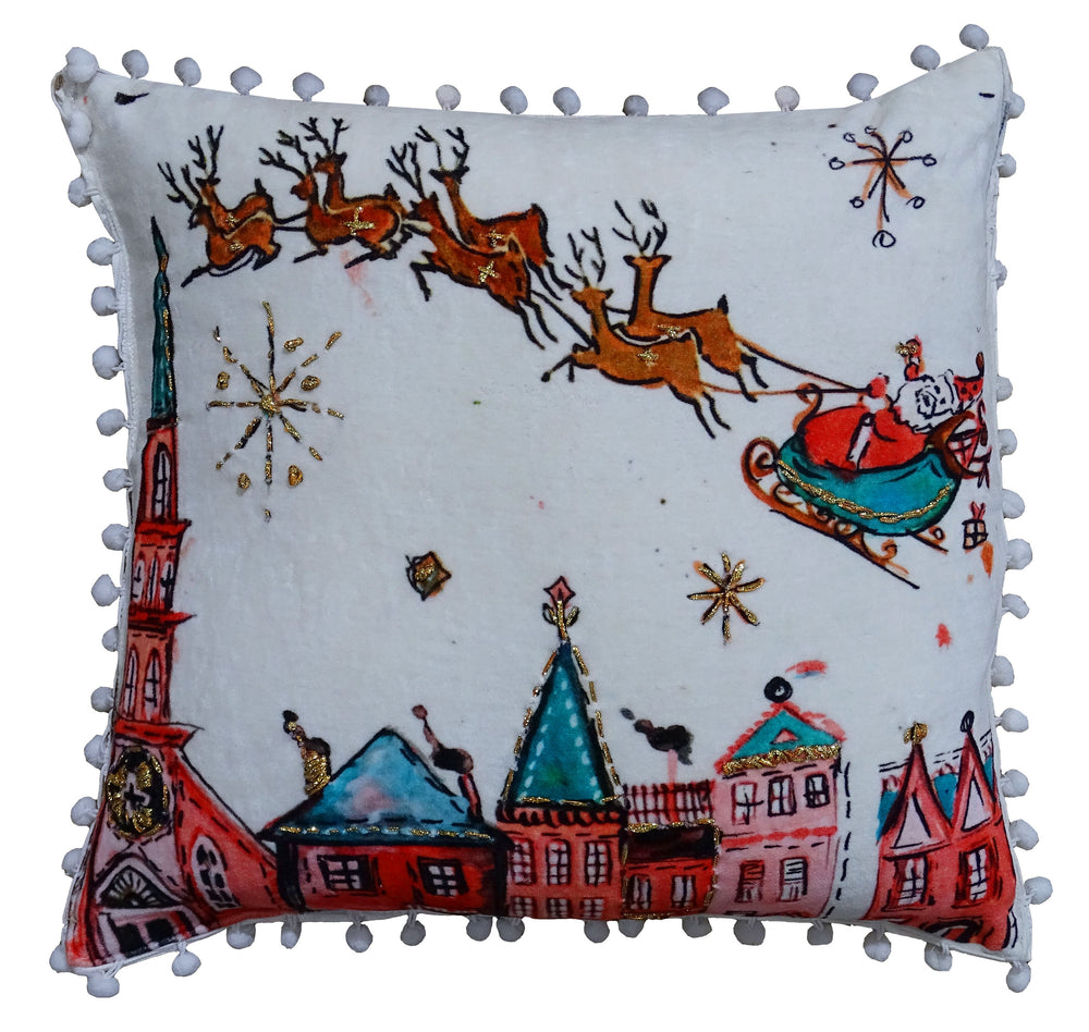 Santa Decorative Holiday Pillow with festive Santa face design on front side