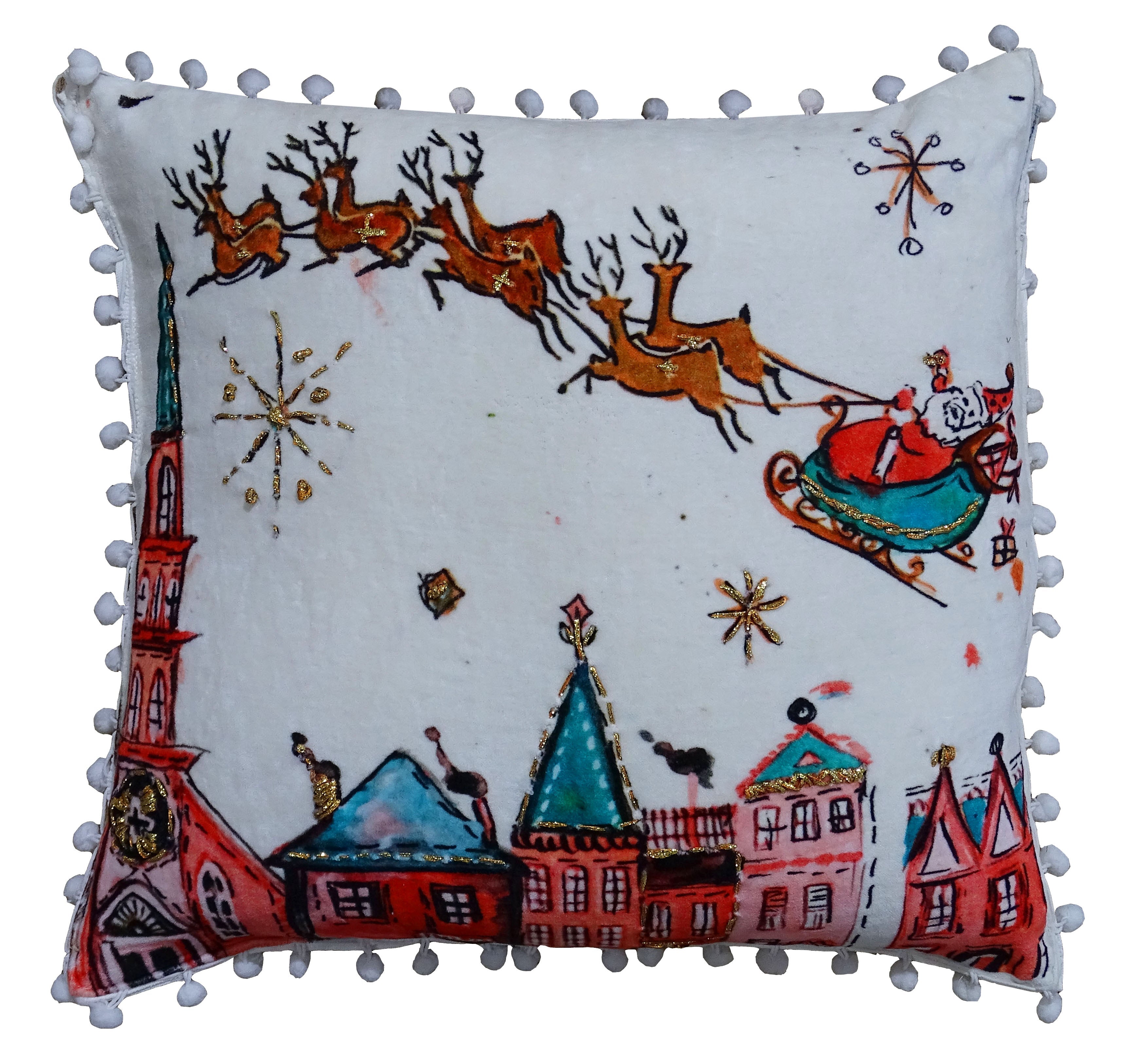Santa Decorative Holiday Pillow with festive Santa face design on front side