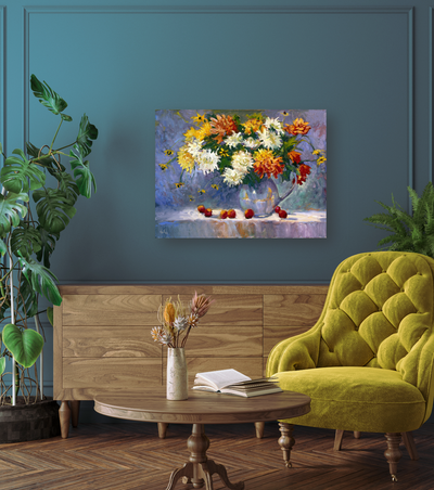 Chrysanthemums Artist Enhanced Canvas Print by John Beard Collection - product image 4 for Resin Society