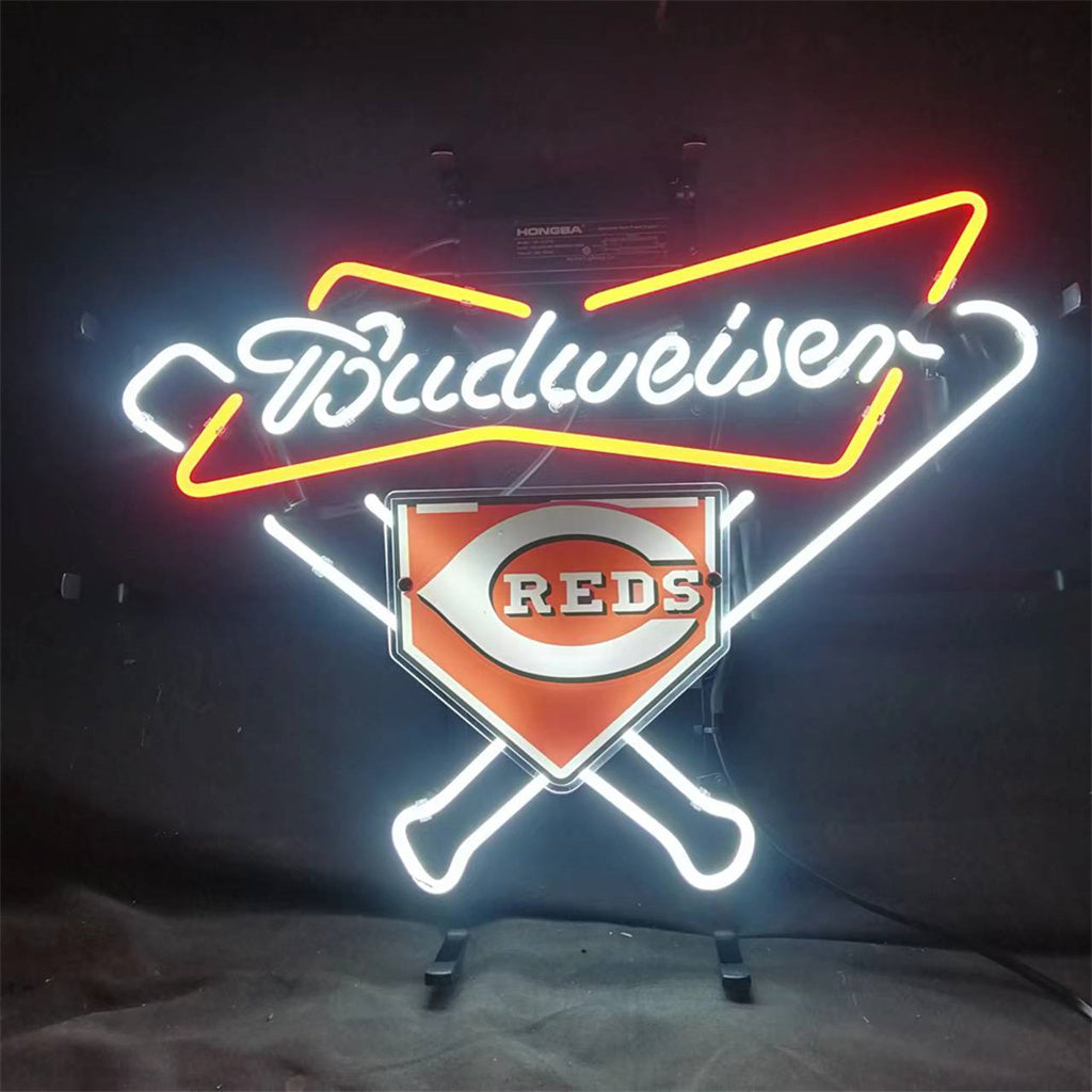 Cincinnati Reds Budweiser Neon Signs Light glowing with red and white illumination